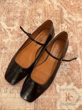 Michele Lopriore Italian Patent Leather Mary Jane Flats with Square Toe